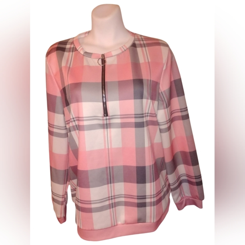 Pink Plaid Long Sleeve Top